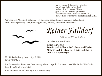 Traueranzeige von Reiner Falldorf von SYK