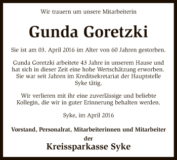 Traueranzeige von Gunda  Goretzki