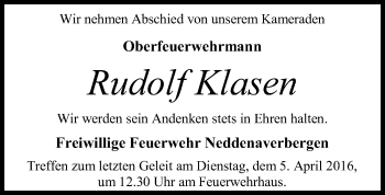 Traueranzeige von Rudolf Klasen von SYK