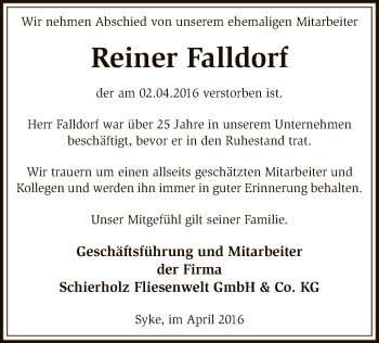 Traueranzeige von Reiner Falldorf von SYK