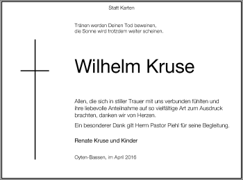 Traueranzeige von Wilhelm Kruse von SYK