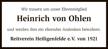 Traueranzeige von Heinrich von Ohlen