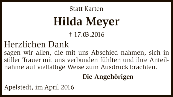 Traueranzeige von Hilda Meyer von SYK