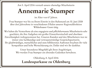 Traueranzeige von Annemarie Stumper von SYK