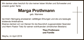Traueranzeige von Marga Prothmann von SYK