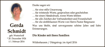Traueranzeige von Gerda Schmidt von SYK