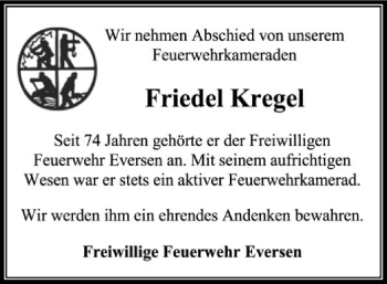 Traueranzeige von Friedel Kregel von SYK