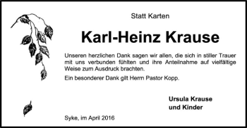 Traueranzeige von Karl-Heinz Krause