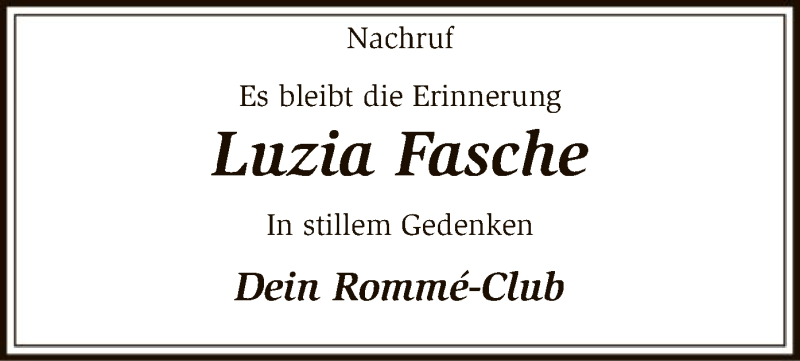 Traueranzeige für Luzia Fasche vom 23.04.2016 aus SYK