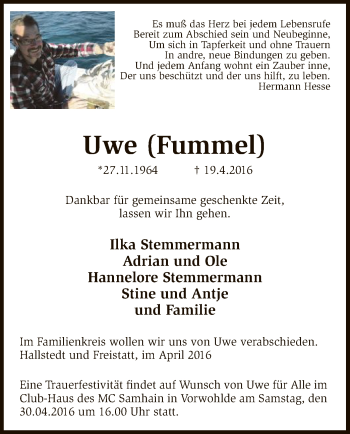 Traueranzeige von Uwe Fummel von SYK