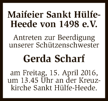 Traueranzeige von Gerda Scharf von SYK