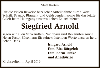 Traueranzeige von Siegfried Arnold von SYK