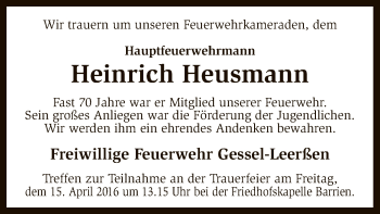 Traueranzeige von Heinrich Heusmann