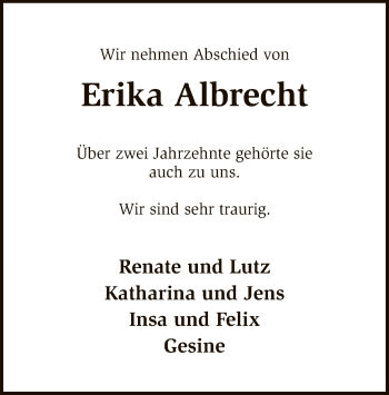 Traueranzeige von Erika Albrecht von SYK