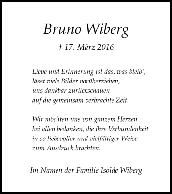 Traueranzeige von Bruno Wiberg von SYK
