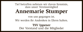 Traueranzeige von Annemarie Stumper von SYK