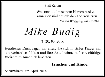 Traueranzeige von Mike Budig von SYK