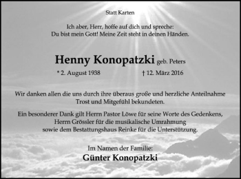 Traueranzeige von Henny Konopatzki von SYK