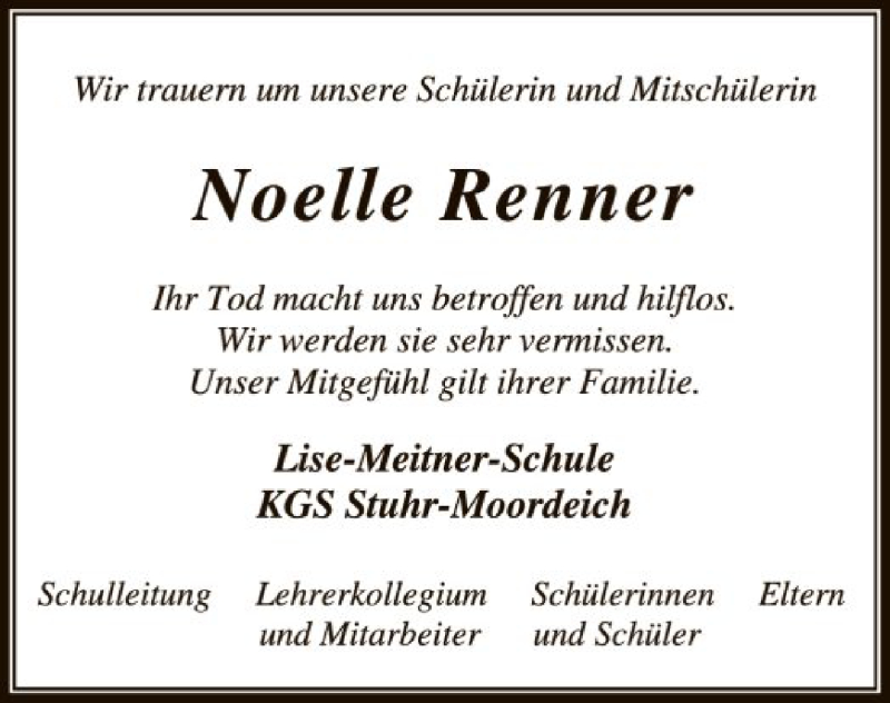  Traueranzeige für Noelle Renner vom 09.04.2016 aus SYK