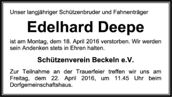 Traueranzeige von Edelhard Deepe von SYK