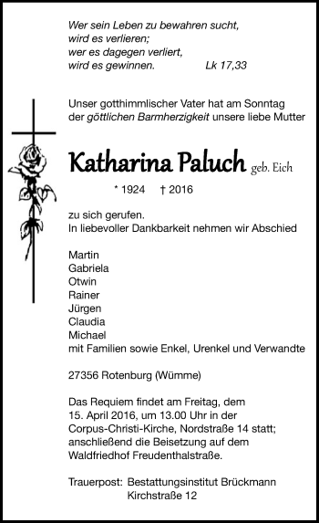 Traueranzeige von Katharina Paluch von SYK