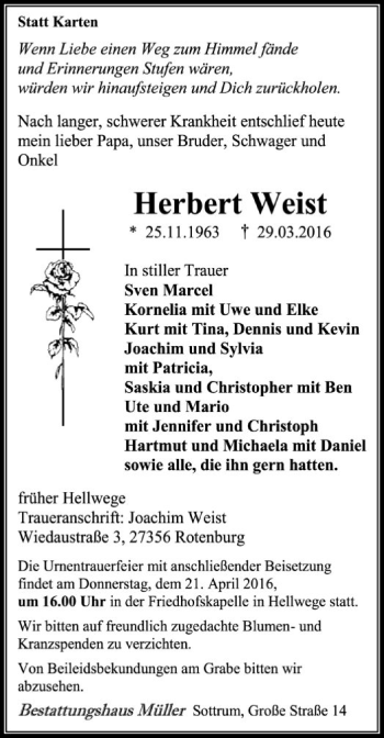 Traueranzeige von Herbert Weist von SYK