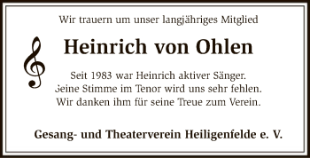 Traueranzeige von Heinrich von Ohlen