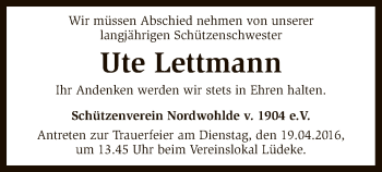 Traueranzeige von Ute Lettmann von SYK