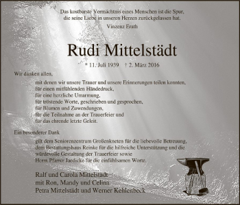 Traueranzeige von Rudi Mittelstädt von SYK