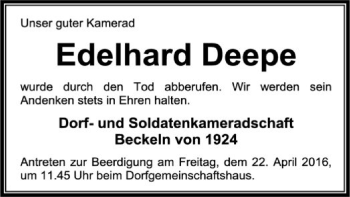 Traueranzeige von Edelhard Deepe von SYK