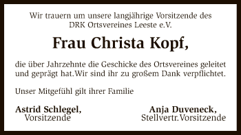 Traueranzeige von Christa Kopf von SYK