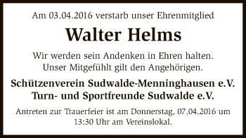 Traueranzeige von Walter Helms von SYK