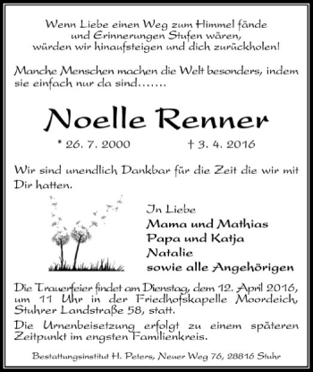 Traueranzeige von Noelle Renner von SYK