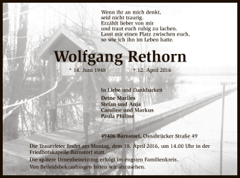 Traueranzeige von Wolfgang Rethorn von SYK