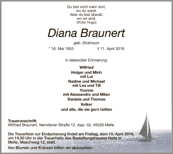 Traueranzeige von Diana Braunert von SYK