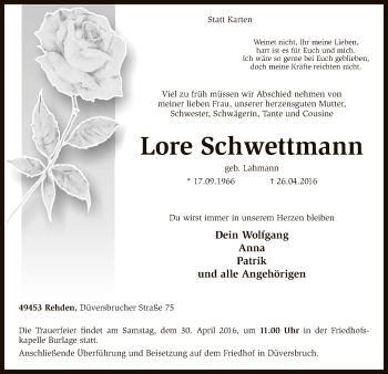 Traueranzeige von Lore Schwettmann von SYK