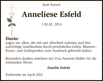 Traueranzeige von Anneliese Esfeld von SYK