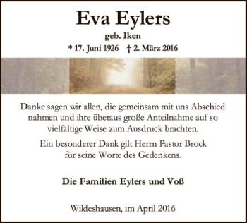 Traueranzeige von Eva Eylers von SYK