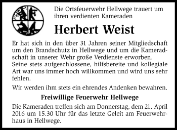 Traueranzeige von Herbert Weist von SYK