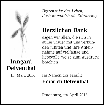 Traueranzeige von Irmgard Delventhal von SYK
