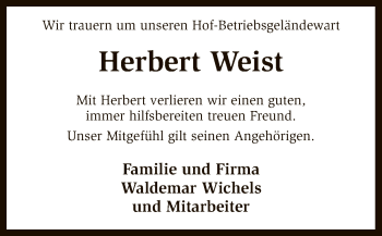 Traueranzeige von Herbert Weist von SYK