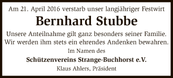 Traueranzeige von Bernhard Stubbe von SYK