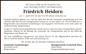 Traueranzeige von Friedrich Heinrich Heidorn von SYK