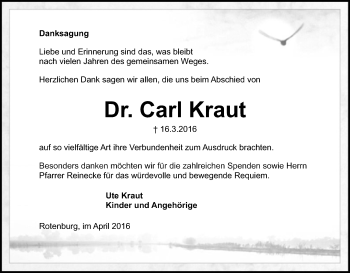 Traueranzeige von Carl Kraut von SYK