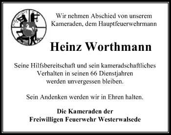 Traueranzeige von Heinz Worthmann von SYK