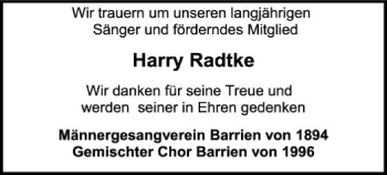 Traueranzeige von Harry Radtke