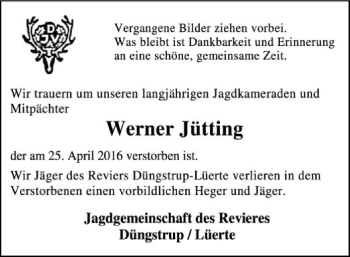 Traueranzeige von Werner Jütting von SYK