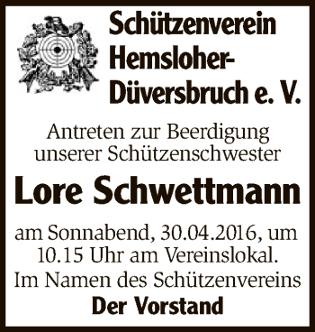 Traueranzeige von Lore Schwettmann von SYK