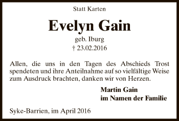 Traueranzeige von Evelyn Gain von SYK