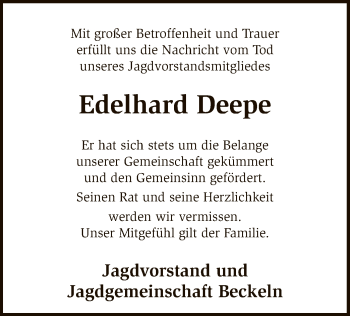 Traueranzeige von Edelhard Deepe von SYK